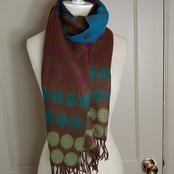 NWT D&Y Softer Than Cashmere Scarf Polka Dot Fringe Wrap Shawl Retro Boho - Picture 2 of 7